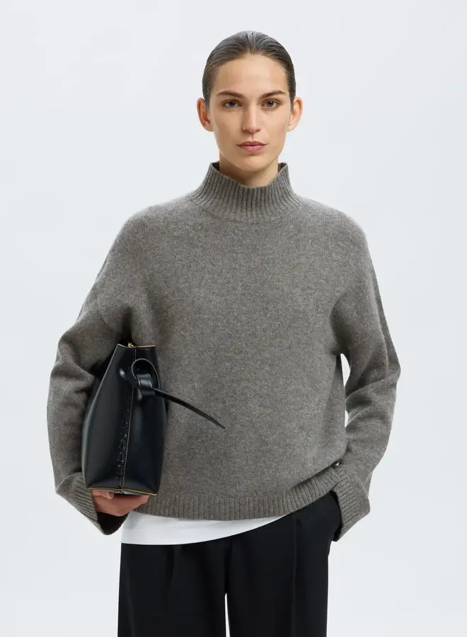 SF cille ls knit high neck grey