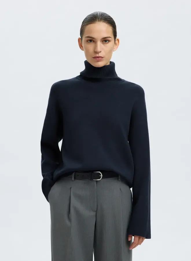 SF kamma ls knit roll neck dark sapphire