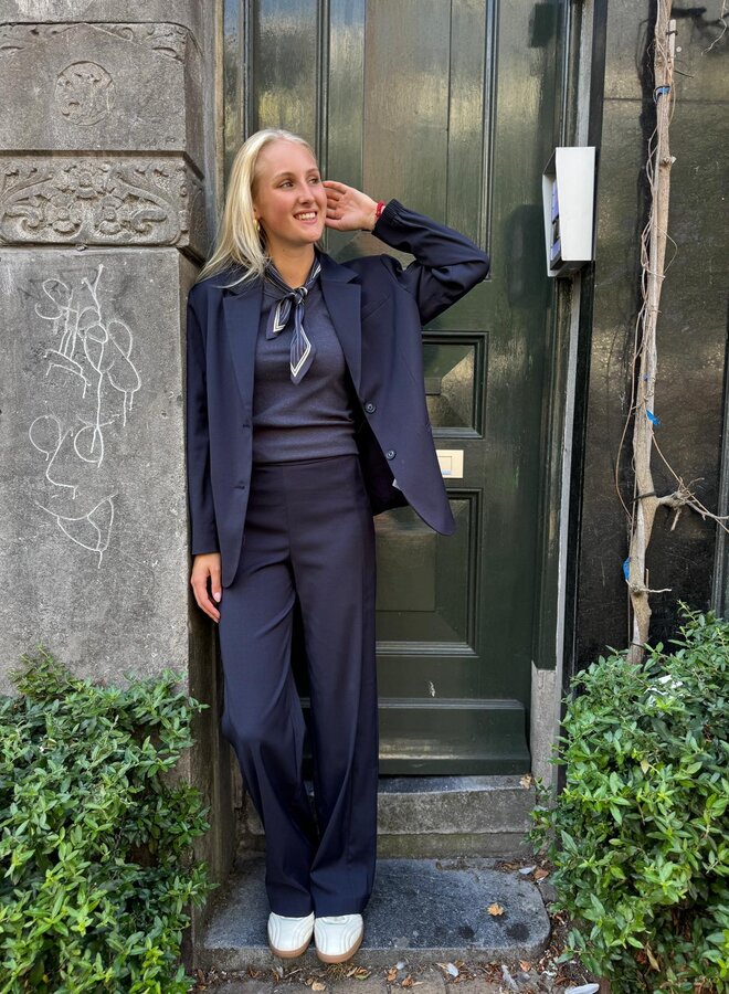 YAYA loose fit blazer with bomber details blue