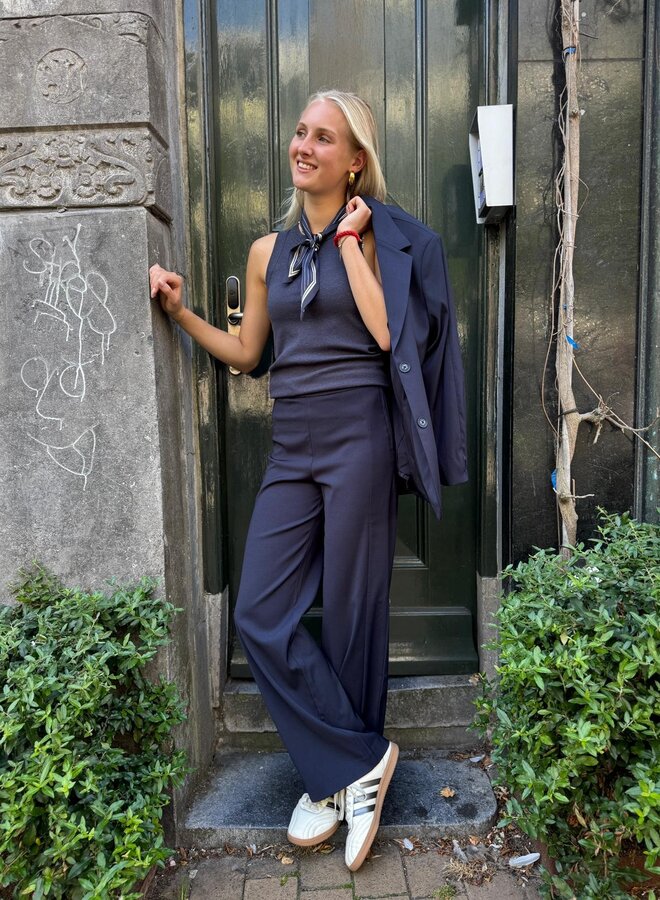 YAYA woven wide leg trousers with seam blue