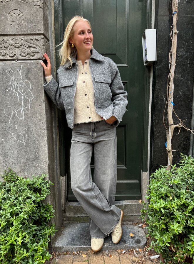 YAYA short oversized boucle jacket black