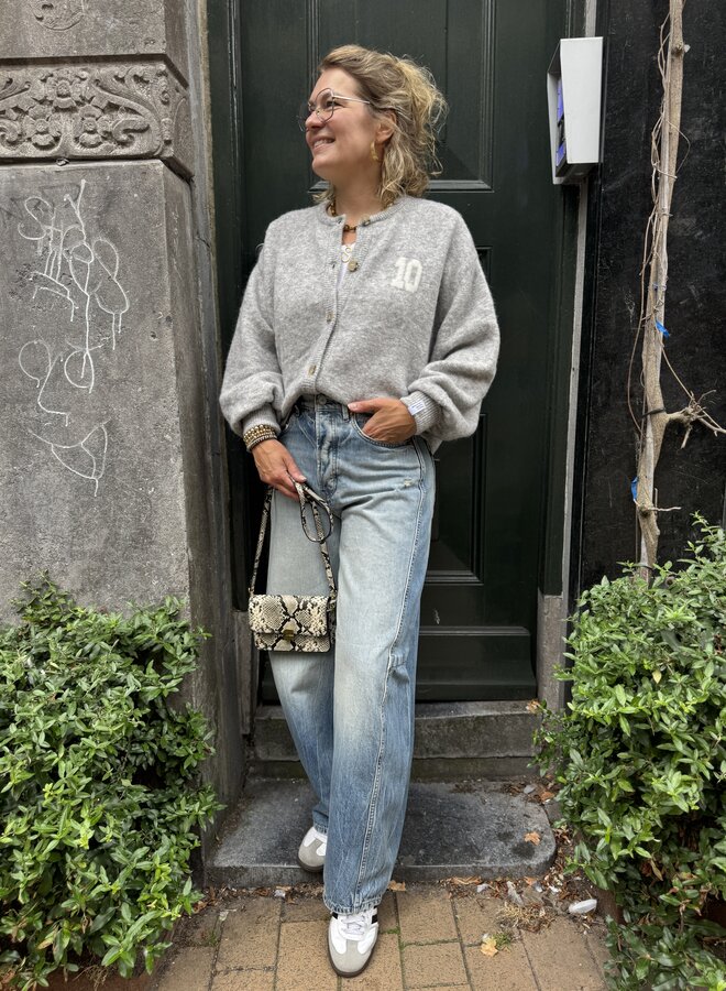 10days soft baseball knit cardigan light grey melee
