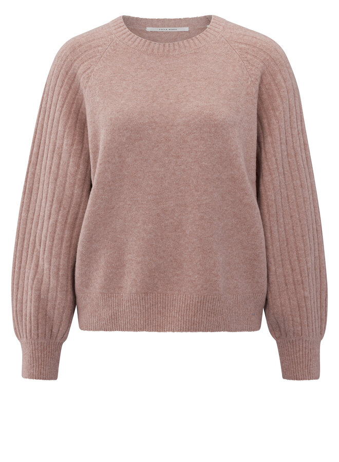 Yaya W25 rib mixed sweater ls blush pink
