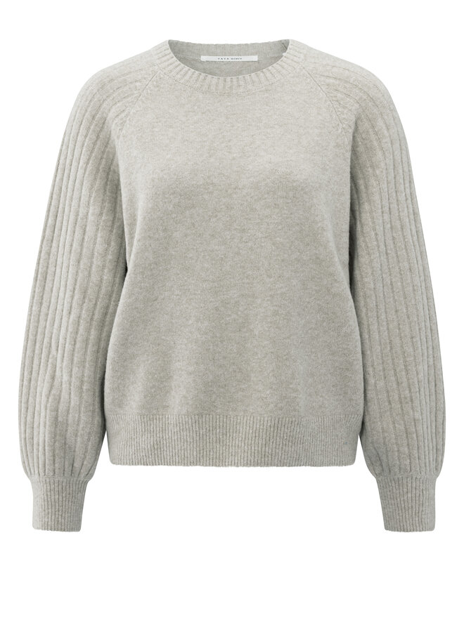 Yaya rib mixed sweater ls brownish grey