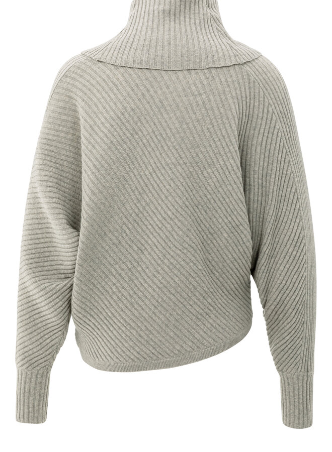 Yaya batwing sweater with collar ls brownish grey