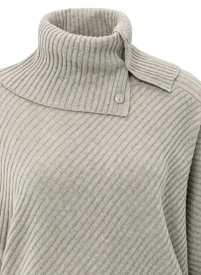 Yaya batwing sweater with collar ls brownish grey