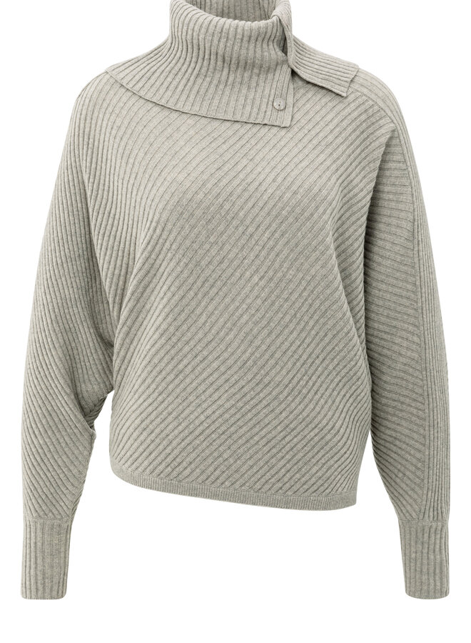 Yaya batwing sweater with collar ls brownish grey