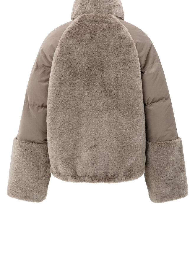 YAYA faux fur jacket with padded sleeves brown