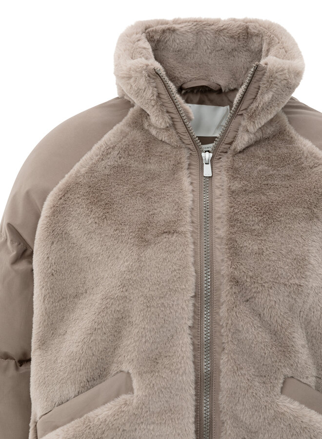 YAYA faux fur jacket with padded sleeves brown