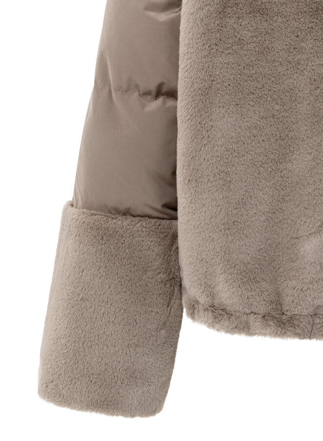 YAYA faux fur jacket with padded sleeves brown