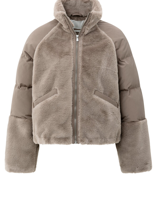 YAYA faux fur jacket with padded sleeves brown