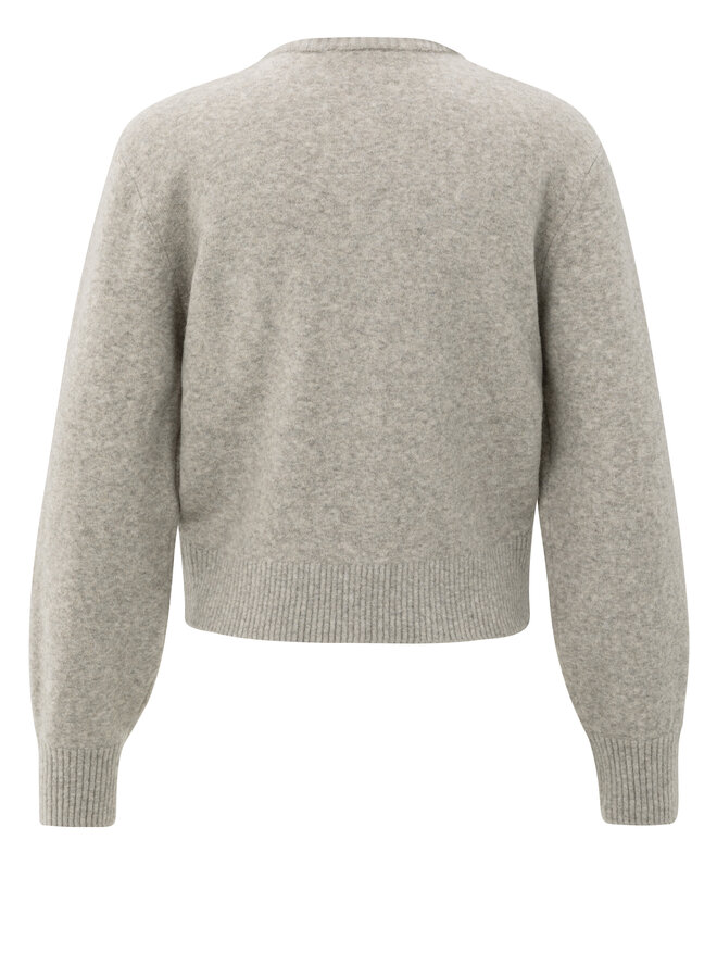 Yaya cardigan with detachable woven collar brownish grey