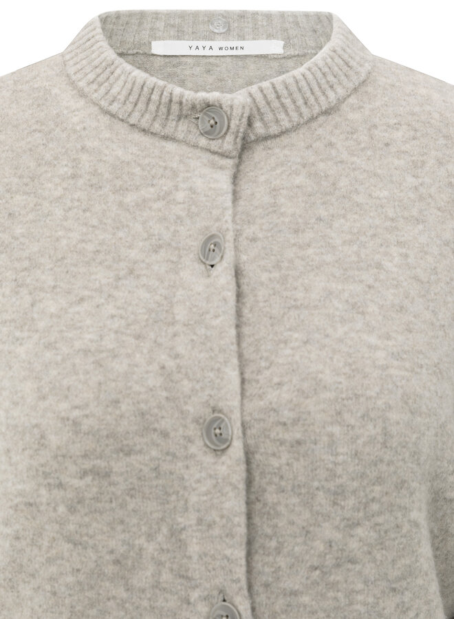 Yaya cardigan with detachable woven collar brownish grey