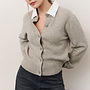 Yaya cardigan with detachable woven collar brownish grey