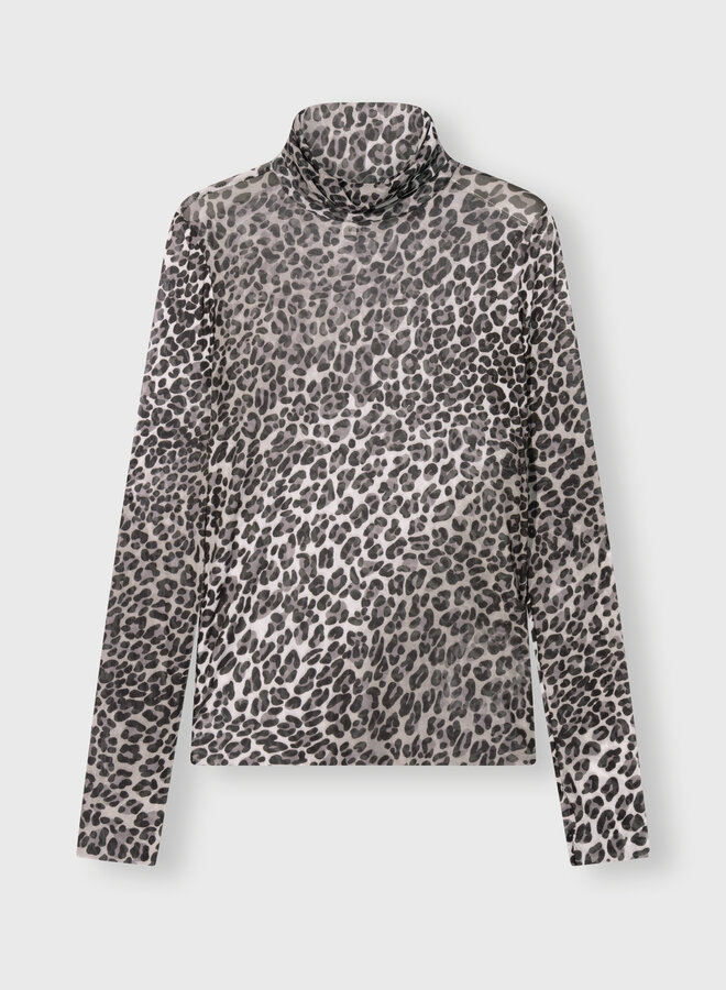 10DAYS mesh long sleeve leopard ecru