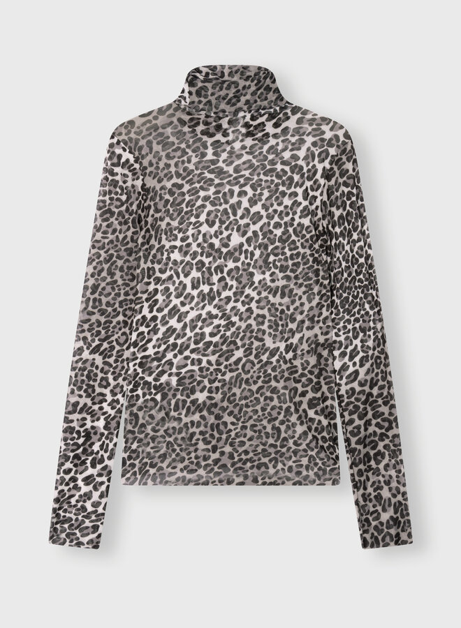 10DAYS mesh long sleeve leopard ecru