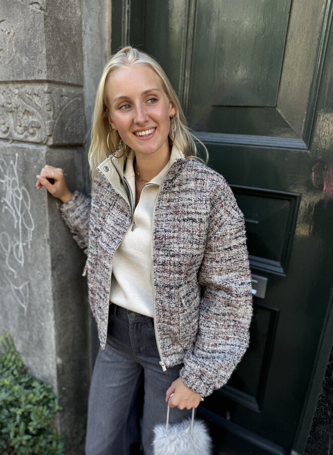 YAYA boucle jacket with fringes blush pink