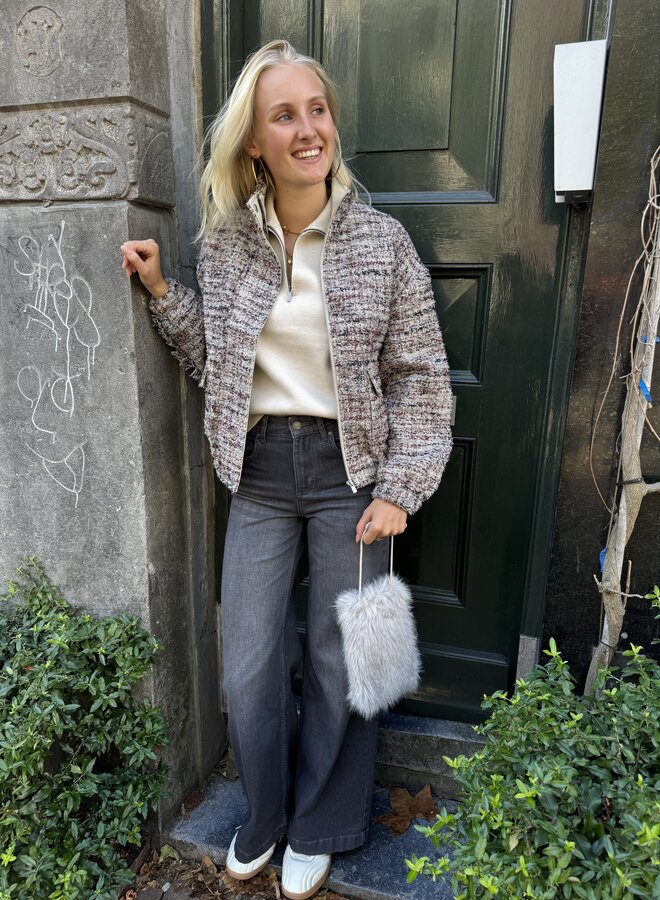 YAYA boucle jacket with fringes blush pink