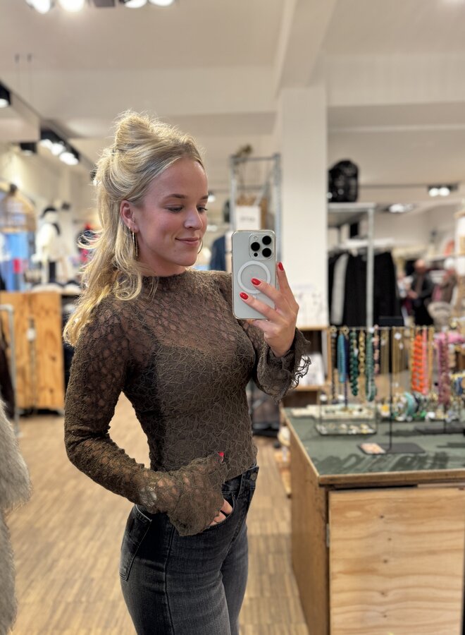 Ibana taola lace top LS  coffee bean