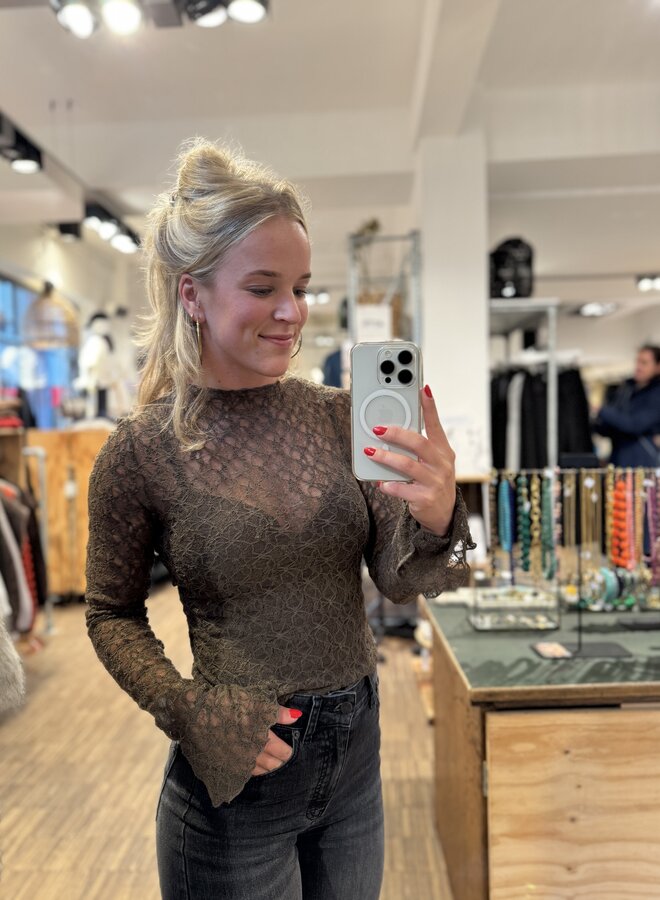 Ibana taola lace top LS  coffee bean