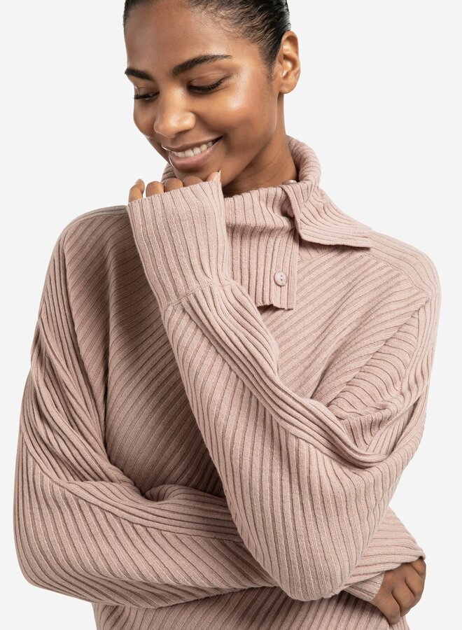 Yaya batwing sweater with collar blush pink