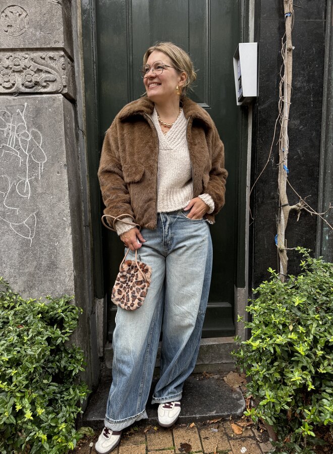 Dante6 entity faux fur bomber jacket brown