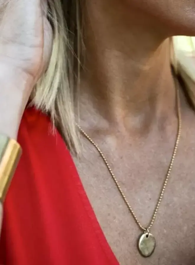 Ellen beekmans korte ketting met matte organische munt (1.7cm)