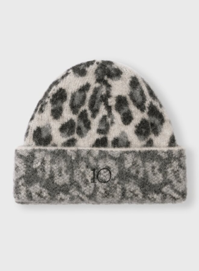 10days knit beanie leopard white
