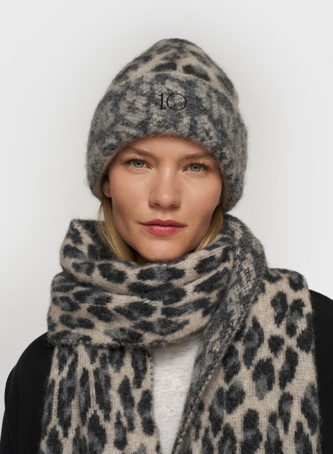 10days knit beanie leopard white