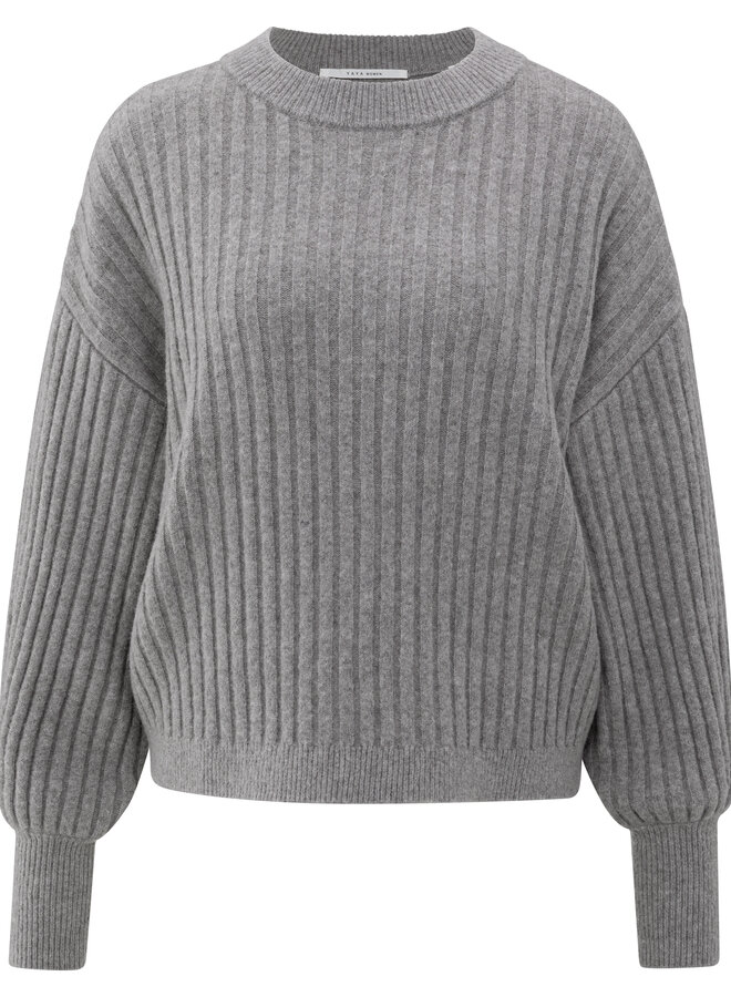 Yaya rib sweater round neck taupe grey