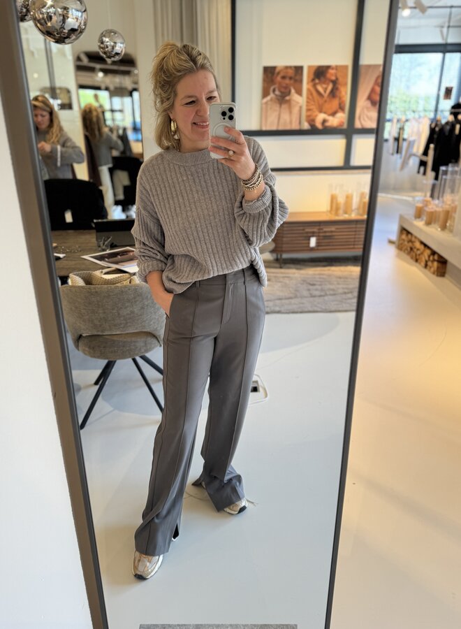 Yaya rib sweater round neck taupe grey