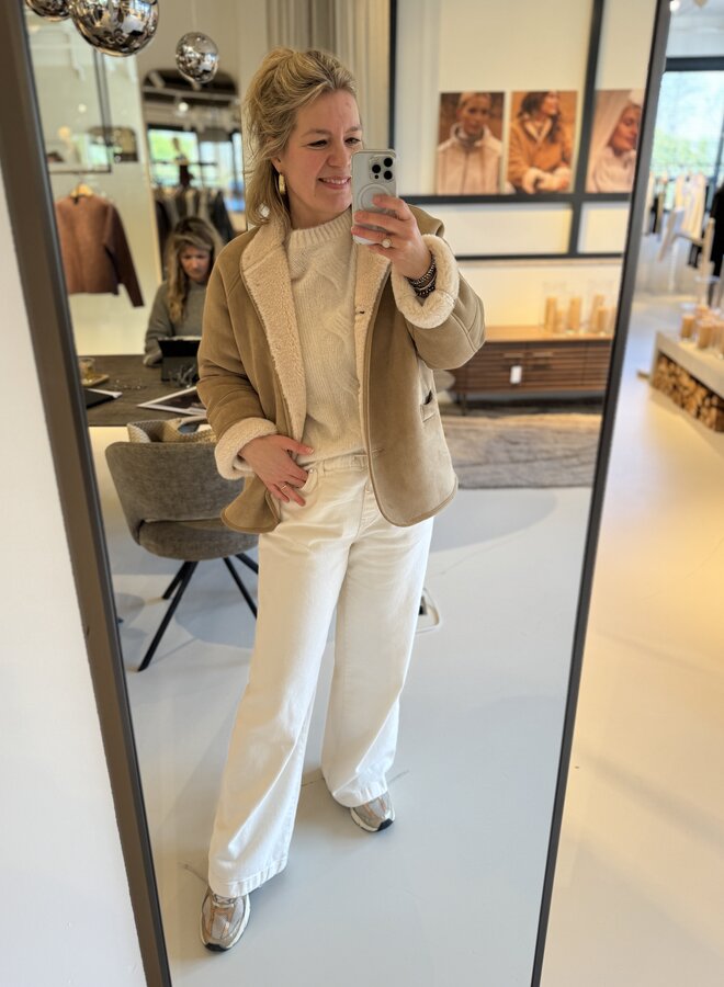 Yaya oversized lammy coat raglan sleeves camel