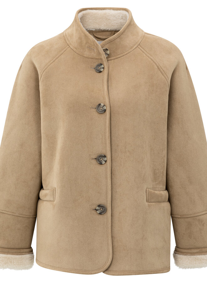 Yaya oversized lammy coat raglan sleeves camel