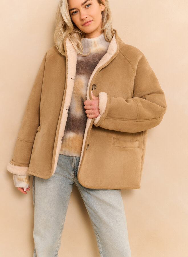 Yaya oversized lammy coat raglan sleeves camel