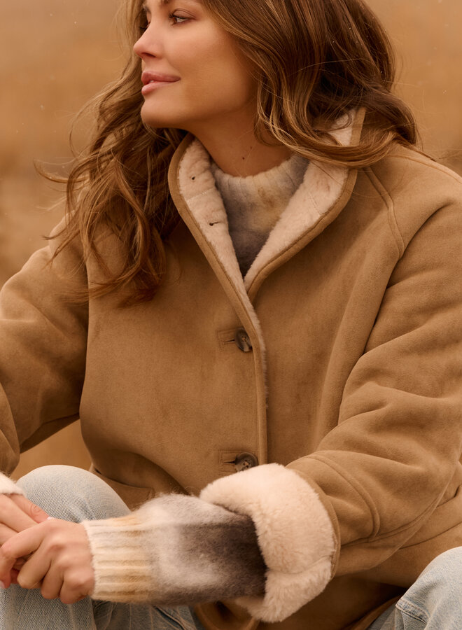 Yaya oversized lammy coat raglan sleeves camel