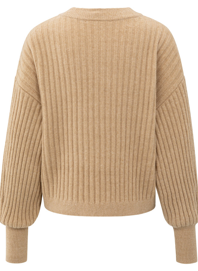 Yaya ribbed sweater round neck camel