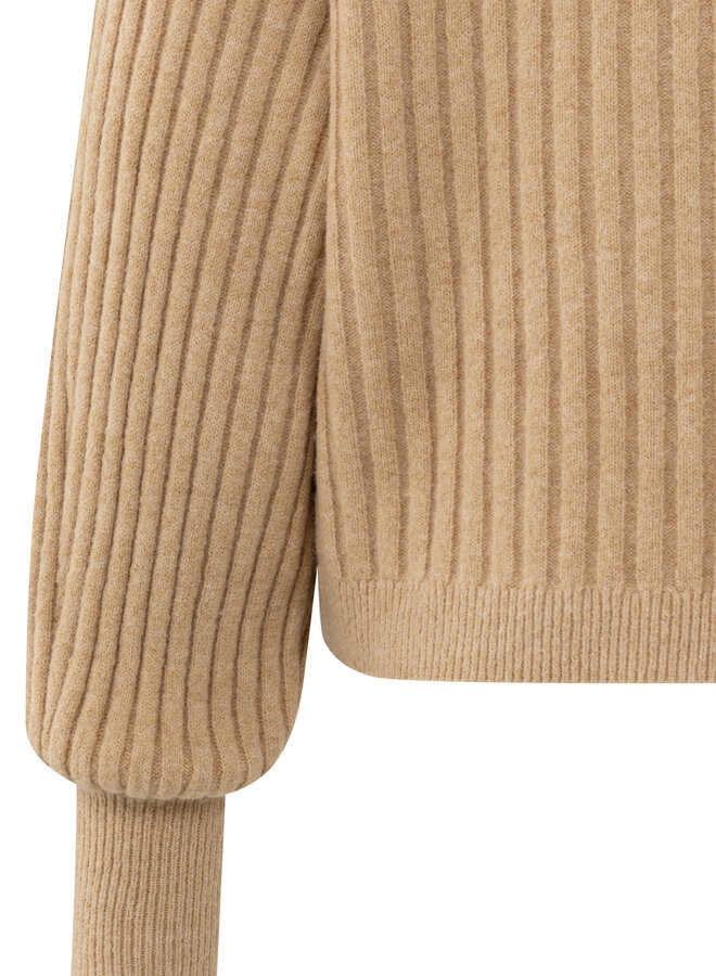 Yaya ribbed sweater round neck camel