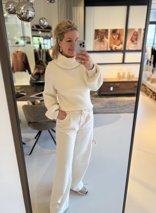 Yaya knitted sweater balloon sleeves wool white