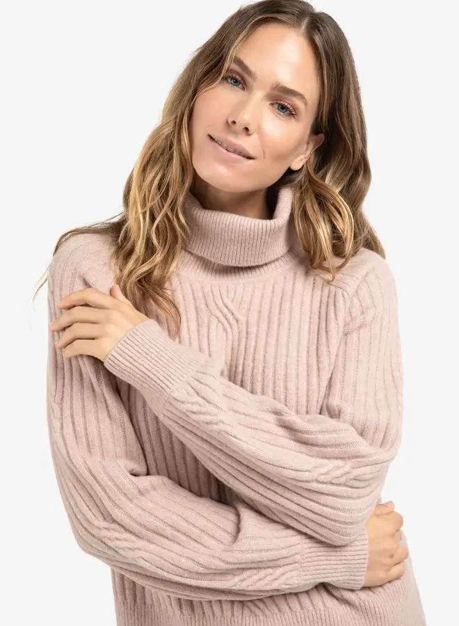 Yaya ribbed turtleneck cable pull gray pink