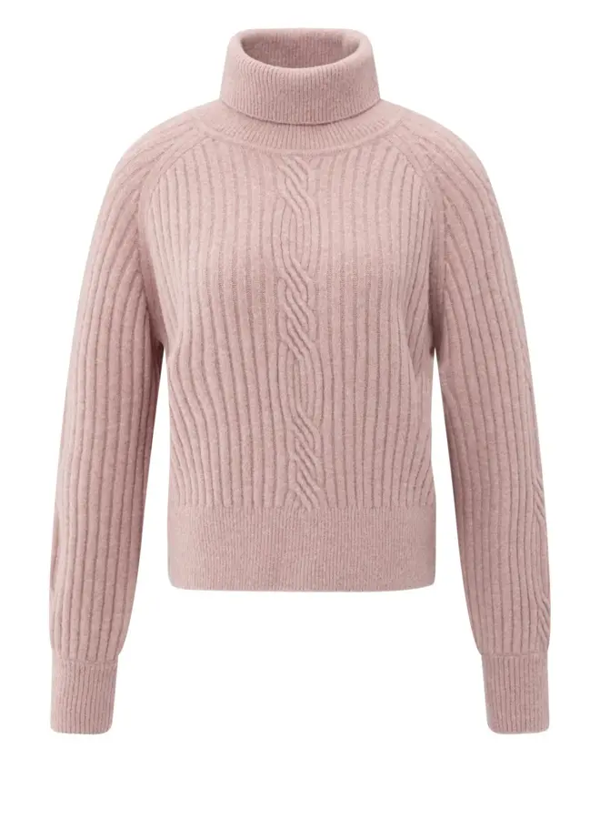 Yaya ribbed turtleneck cable pull gray pink