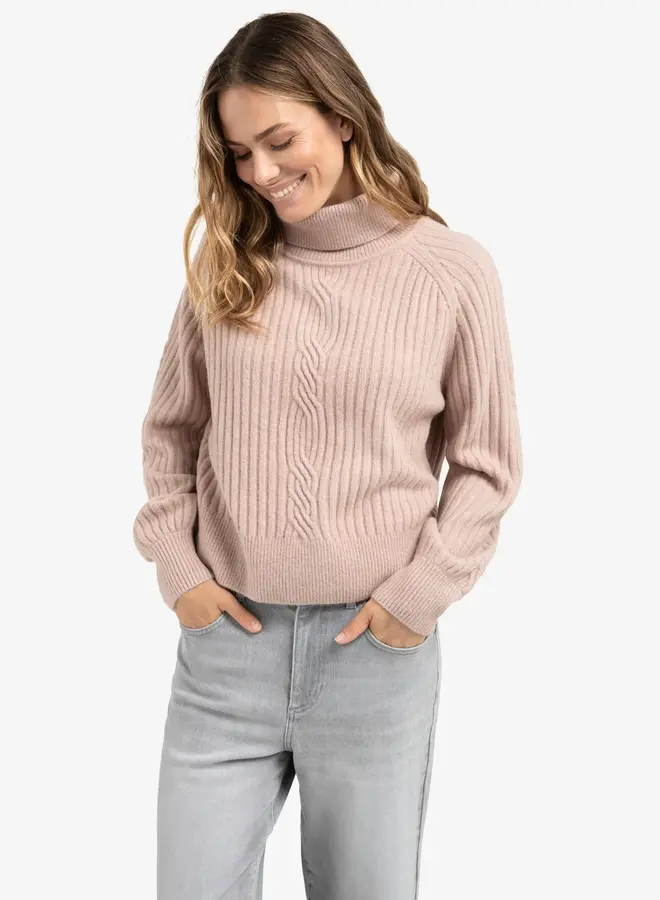 Yaya ribbed turtleneck cable pull gray pink