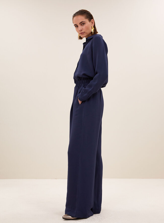 By Bar donna satin stripe blouse evening blue