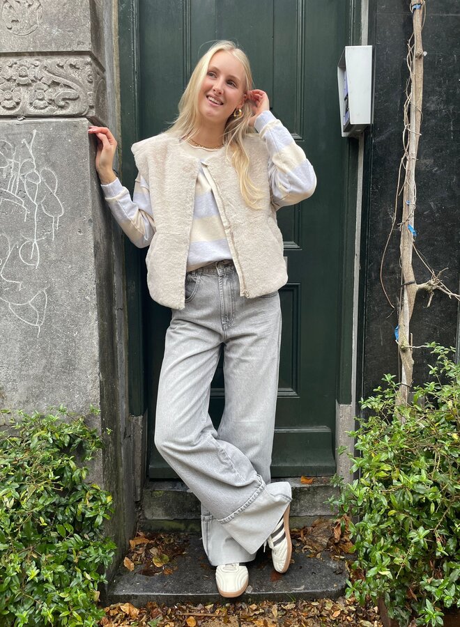 Penn&Ink W251756LTD sweater melange stripe grey mel. ecru