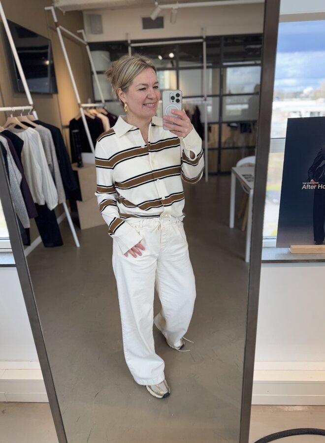 SF thea knit button collar neck brown+black