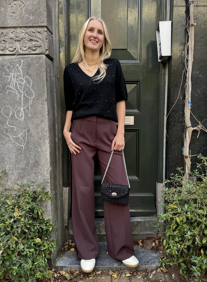 Yaya soft v-neck sweater met rhinestone black