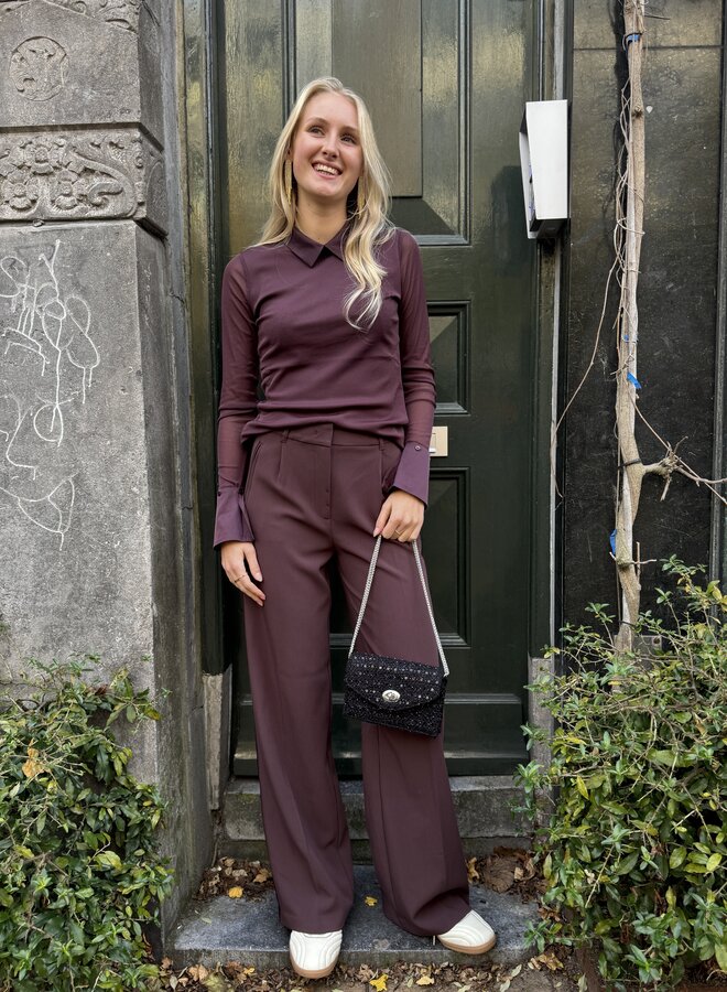 YAYA woven wide leg trousers side tape fudge purple