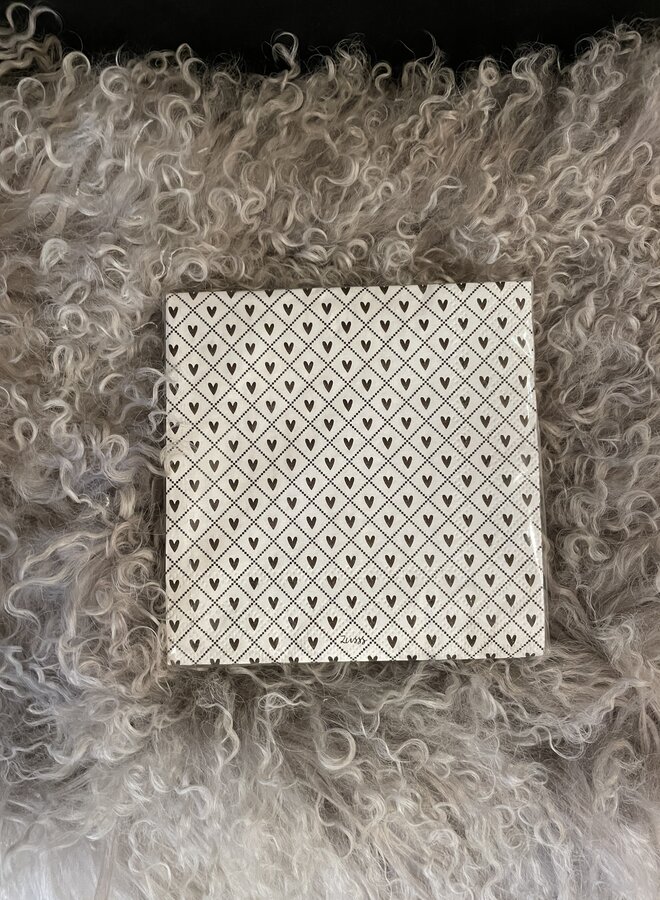 Zusss servetten vierkant hartjes wit/port/bruin