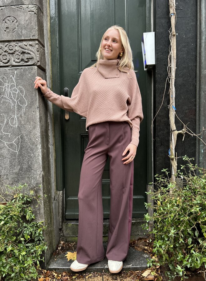 YAYA woven wide leg trousers side tape fudge purple