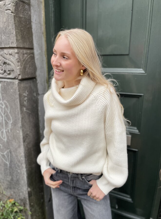 Yaya knitted sweater balloon sleeves wool white