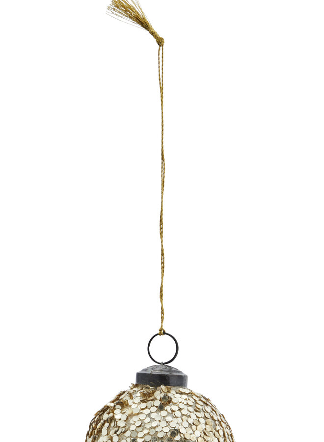 Madam Stoltz glass christmas ball gold glitter 7cm